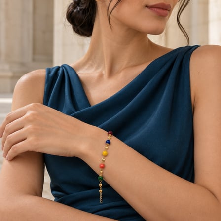 Color Crush – Beş Renk Boncuklu, Kalp Detaylı Altın Renk Kadın Bileklik