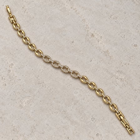 XP Golden Muse 14K Altın Rengi Taşlı Kahve Çekirdeği Zincir Kadın Bileklik - 17 - 19 cm