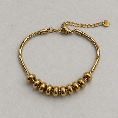 Doras Shine Gold Orbit Halka Boncuklu Yılan Zincir Altın Rengi Kadın Bileklik