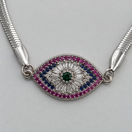 DORASSHINE Aurora Eye Renkli Taşlı Göz Motifli Gümüş Renk Yassı Zincir Kadın Bileklik