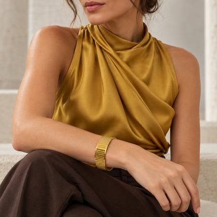 Altın Ritim İnce İşlemeli Gold Renk Kuyum Model Kadın Kelepçe Bileklik - 16,5 - 18 cm (60)