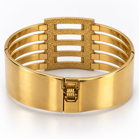 Altın Ritim Gold Renk Simli Kaburga Kelepçe Bilezik – Kuyumcu Model Kadın Bileklik - 16,5 - 18 cm (60)