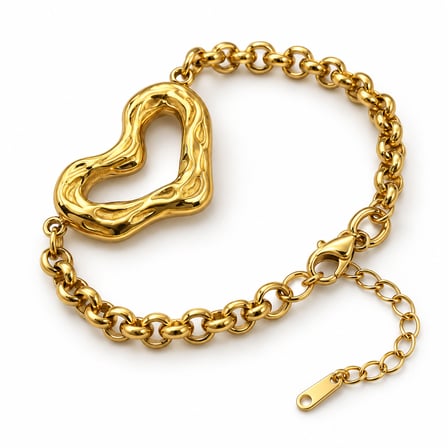 Amora Sculpt Gold – Asimetrik Kalp Figürlü Altın Renk Ayarlanabilir Zincirli Kadın Bileklik