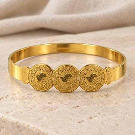 Moneta Trio Üç Sikke Motifli Altın Renk Kadın Kelepçe Bileklik - 16,5 - 18 cm (60)