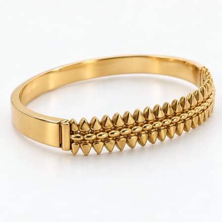 Solaris Çift Sıra Damla Detaylı Gold Renk 316L Paslanmaz Çelik Kadın Kelepçe Bileklik - 16,5 - 18 cm (60)