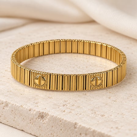 Golden Pulse 316L Paslanmaz Çelik Altın Renk Çizgili Esnek Kelepçe Kadın Bileklik - 15 - 16,5 cm (57)