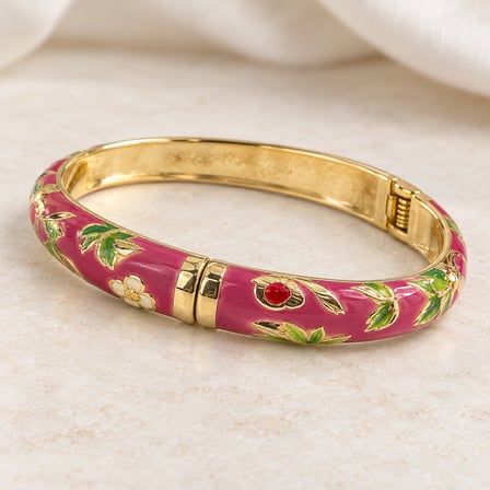 Flora Muse 316L Paslanmaz Çelik Pembe Mineli Çiçek Motifli Gold Kadın Bileklik - 15 - 16,5 cm (57)