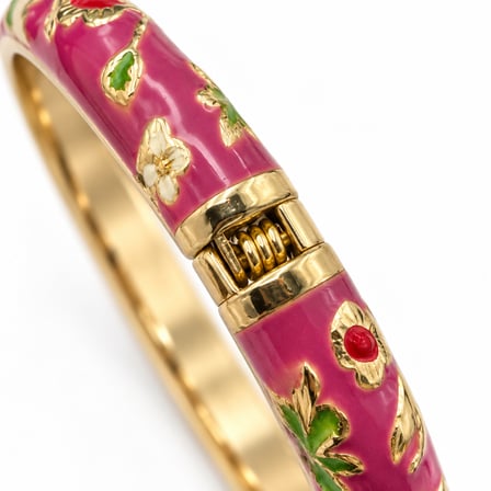 Flora Muse 316L Paslanmaz Çelik Pembe Mineli Çiçek Motifli Gold Kadın Bileklik - 15 - 16,5 cm (57)
