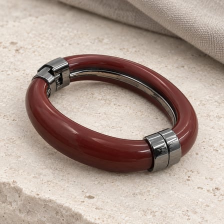 Vişne Noir Bordo Antrasit Metal Detaylı Oval Kadın Kelepçe Bileklik - 16,5 - 18 cm (60)