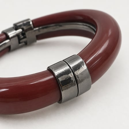 Vişne Noir Bordo Antrasit Metal Detaylı Oval Kadın Kelepçe Bileklik - 16,5 - 18 cm (60)