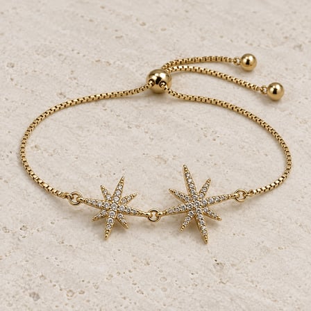 Stella Duo Gold Double Stars Çift Yıldız Taşlı Ayarlanabilir Kadın VIP Çelik Bileklik - Ayarlanabilir