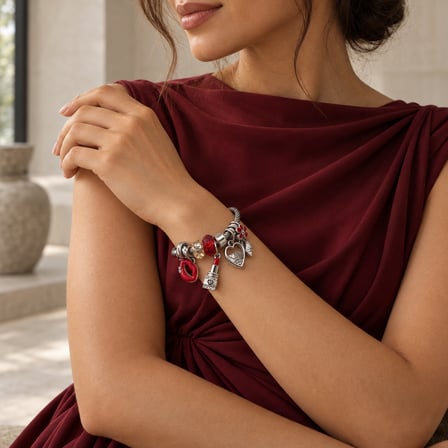 Scarlet Kiss Kırmızı Ruj ve Kalp Charm Detaylı Burgu Kelepçe Kadın Bileklik – 316L Paslanmaz Çelik, Gümüş Rengi