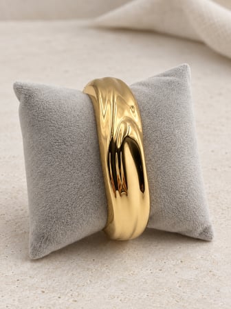 Lava Gold Heykelsi Dalga Kadın Kelepçe Bileklik – 14K Altın Renginde Geniş Tasarım - 16,5 - 18 cm (60)