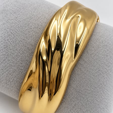 Lava Gold Heykelsi Dalga Kadın Kelepçe Bileklik – 14K Altın Renginde Geniş Tasarım - 16,5 - 18 cm (60)