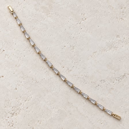 Prizma Işıltısı 316L Paslanmaz Çelik Baget Taşlı Gold Kadın Bileklik - 18,5 cm