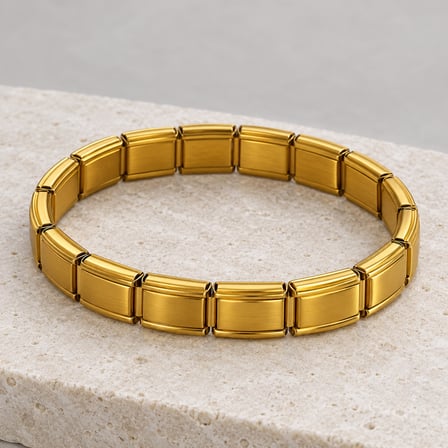 Golden Route Dikdörtgen Baklalı Altın Rengi Kadın Bileklik – Modern Saat Kordonu Tasarım - 18 cm