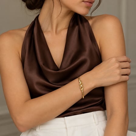 XP Aura Twist 14K Altın Rengi Burgu Detaylı İnce Kadın Kelepçe Bileklik - 15 - 16,5 cm (57)