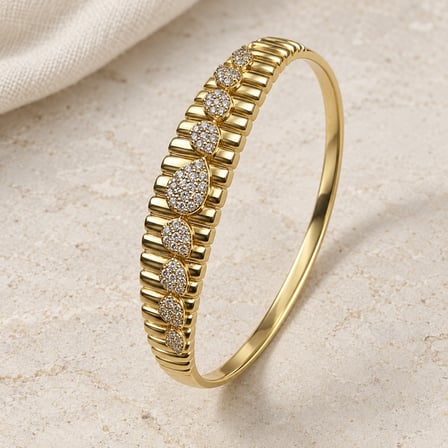 XP Aurelia Işıltılı Damla Taşlı Yivli Kadın Bilezik – 14K Altın Renginde - 16,5 - 18 cm (60)