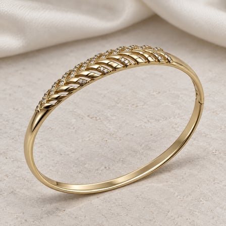 XP Aurelia Taşlı Başak Desenli Kadın Kelepçe Bileklik – 14K Altın Renginde - 16,5 - 18 cm (60)