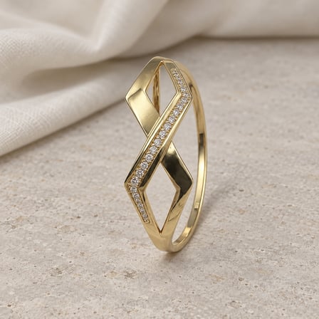 XP Geometrik Işıltı 14K Altın Renginde Çapraz Tasarımlı Taşlı Kadın Bileklik - 16,5 - 18 cm (60)