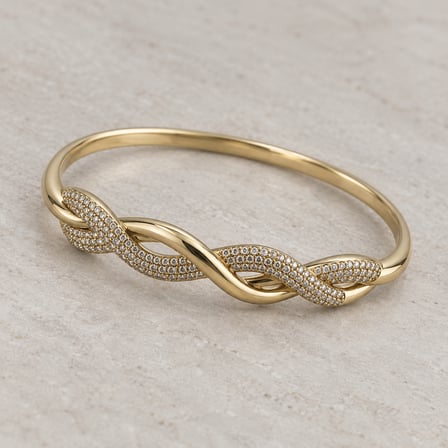 XP Aurelia Işıltılı Sarmal Tasarım Taşlı Kadın Kelepçe Bileklik – 14K Altın Renginde - 16,5 - 18 cm (60)