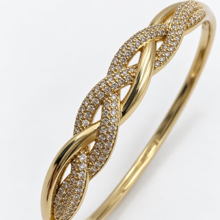 XP Aurelia Işıltılı Sarmal Tasarım Taşlı Kadın Kelepçe Bileklik – 14K Altın Renginde - 16,5 - 18 cm (60)