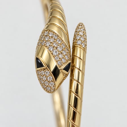 XP Serpent Aura 14K Altın Rengi Taşlı Yılan Figürlü Kadın Kelepçe Bileklik - 16,5 - 18 cm (60)