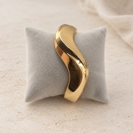 Liquid Gold Heykelsi Dalga Tasarımlı 14K Altın Rengi Kadın Kelepçe Bileklik - 16,5 - 18 cm (60)