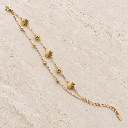 Lucky Aura Gold Yonca Motifli Çift Sıra Kadın Bileklik – 316L Paslanmaz Çelik