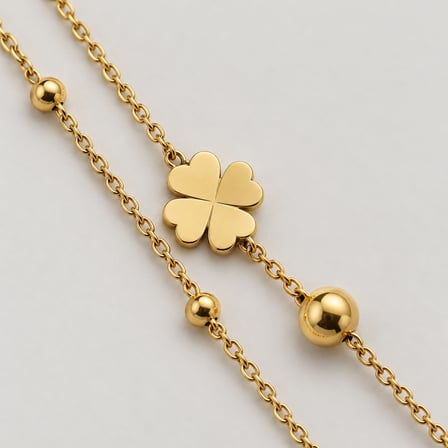 Lucky Aura Gold Yonca Motifli Çift Sıra Kadın Bileklik – 316L Paslanmaz Çelik