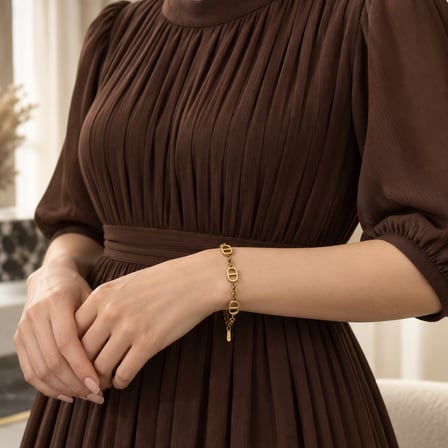 Riviera Muse Gold Renk Oval Halkalı 316L Paslanmaz Çelik Kadın Bileklik