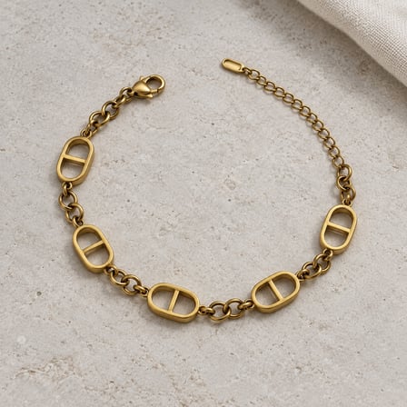 Riviera Muse Gold Renk Oval Halkalı 316L Paslanmaz Çelik Kadın Bileklik
