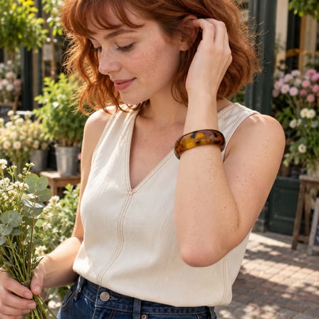 Dora’s Shine Havana Bone Glow Bal Tonlu Kahverengi Hareli Parlak Geniş Halka Kemik Kadın Bileklik - 67 Numara - 19,5 - 21 cm
