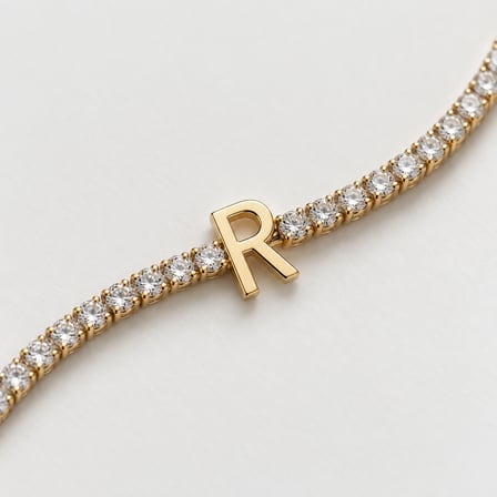 Dora's Shine Lumière R Harfli Paslanmaz Çelik Gold Renk İnce Sıra Taşlı Kadın Bileklik - 17,5 - 19,5 cm Ayarlanabilir