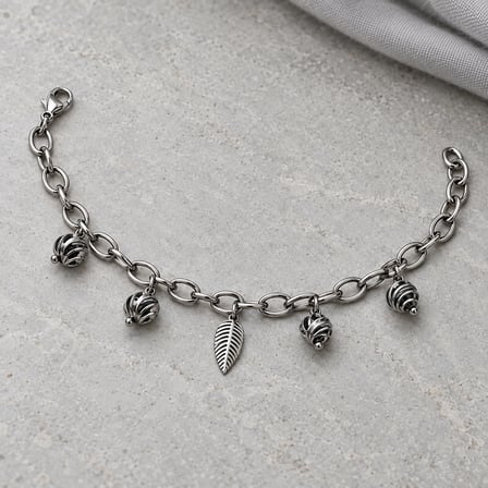 Dora’s Shine Sylva Yaprak Figürlü Spiral Charm Detaylı Gümüş Renk Paslanmaz Çelik Kadın Bileklik