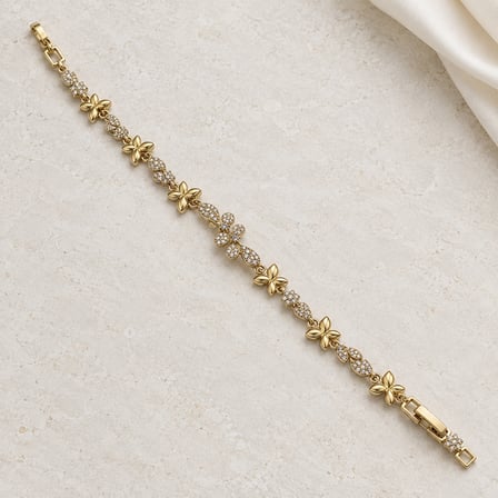 Dora’s Shine Papillon Bloom Altın Renk Kelebek ve Yaprak Motifli Işıltılı XP Taşlı Kadın Bileklik - 17,5 - 19 cm