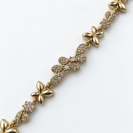 Dora’s Shine Papillon Bloom Altın Renk Kelebek ve Yaprak Motifli Işıltılı XP Taşlı Kadın Bileklik - 17,5 - 19 cm