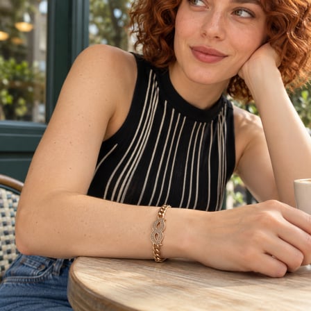 Dora’s Shine Venedik Işıltısı Rose Gold Altın Renk Taşlı XP Maske Figürlü Gurmet Zincir Kadın Bileklik