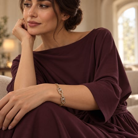 Dora’s Shine Duo Glow Özel Seri – Altın Renk Taşlı Çift Halka Zincir Paslanmaz Çelik Kadın Bileklik