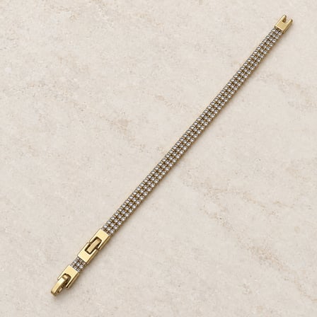 Dora's Shine Tria Luxe Üç Sıra Taşlı Altın Renk Paslanmaz Çelik Kadın Bileklik - 17 - 19 cm