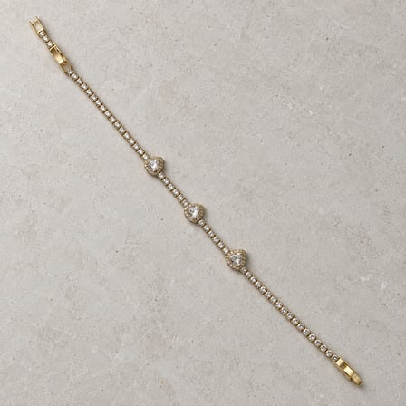 Dora’s Shine Amore Trio Üç Kalpli Taşlı Altın Renk Paslanmaz Çelik Kadın Su Yolu Bileklik - 17 - 19 cm