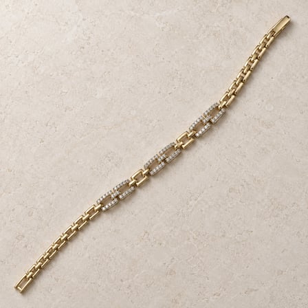 Dora’s Shine Liora Gold Renk Paslanmaz Çelik Taşlı Dikdörtgen Zincir Kadın Bileklik - 17 - 19 cm