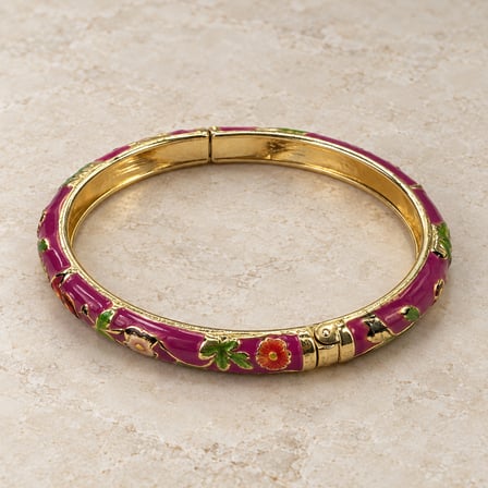 Dora’s Shine Floralia Mor Mineli Çiçek Motifli Altın Renk Kadın Kelepçe Bileklik - 57 numara - 16,5 - 17,5 cm
