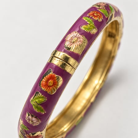 Dora’s Shine Floralia Mor Mineli Çiçek Motifli Altın Renk Kadın Kelepçe Bileklik - 57 numara - 16,5 - 17,5 cm