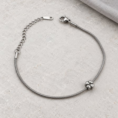 Dora’s Shine Clover Aura Dört Yapraklı Yonca Figürlü Yılan Zincir Paslanmaz Çelik Kadın Bileklik – Gümüş Renk