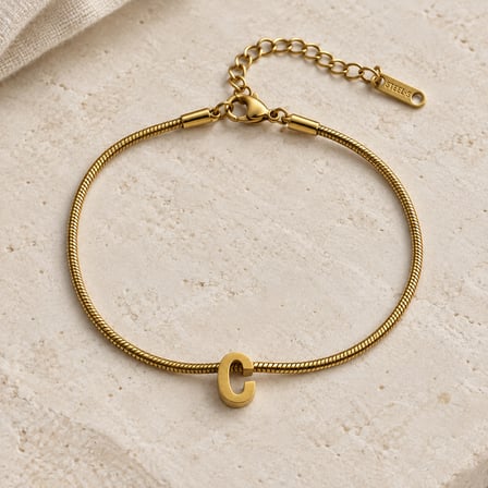 Dora’s Shine İmza C Harfli Paslanmaz Çelik Gold Renk Yılan Zincir Ayarlanabilir Kadın Bileklik
