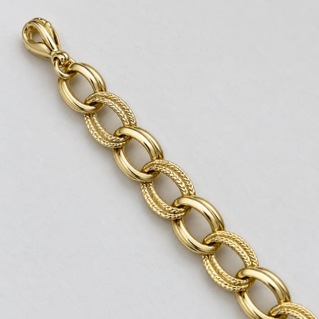 Dora’s Shine | Aura Gold 14k Altın Kaplama, Altın Renk Çift Konturlu Oval Halkalı Dokulu Zincir Kadın Bileklik