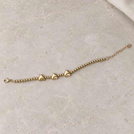 Dora’s Shine Trio Love Üç Kalpli Gold Renk Boncuk Detaylı Ayarlanabilir Kadın Bileklik