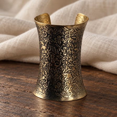 Dora’s Shine Antik Flora Çiçek Kabartmalı Eskitme Altın Tonlu Geniş Kelepçe Bileklik Özel Tasarım VIP Marka Muadil Kadın – Bohem Vintage Tasarım