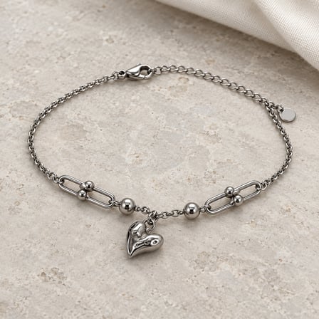 Dora’s Shine Silver Love 316L Paslanmaz Çelik Kalp Figürlü Gümüş Renk Ayarlanabilir Kadın Bileklik